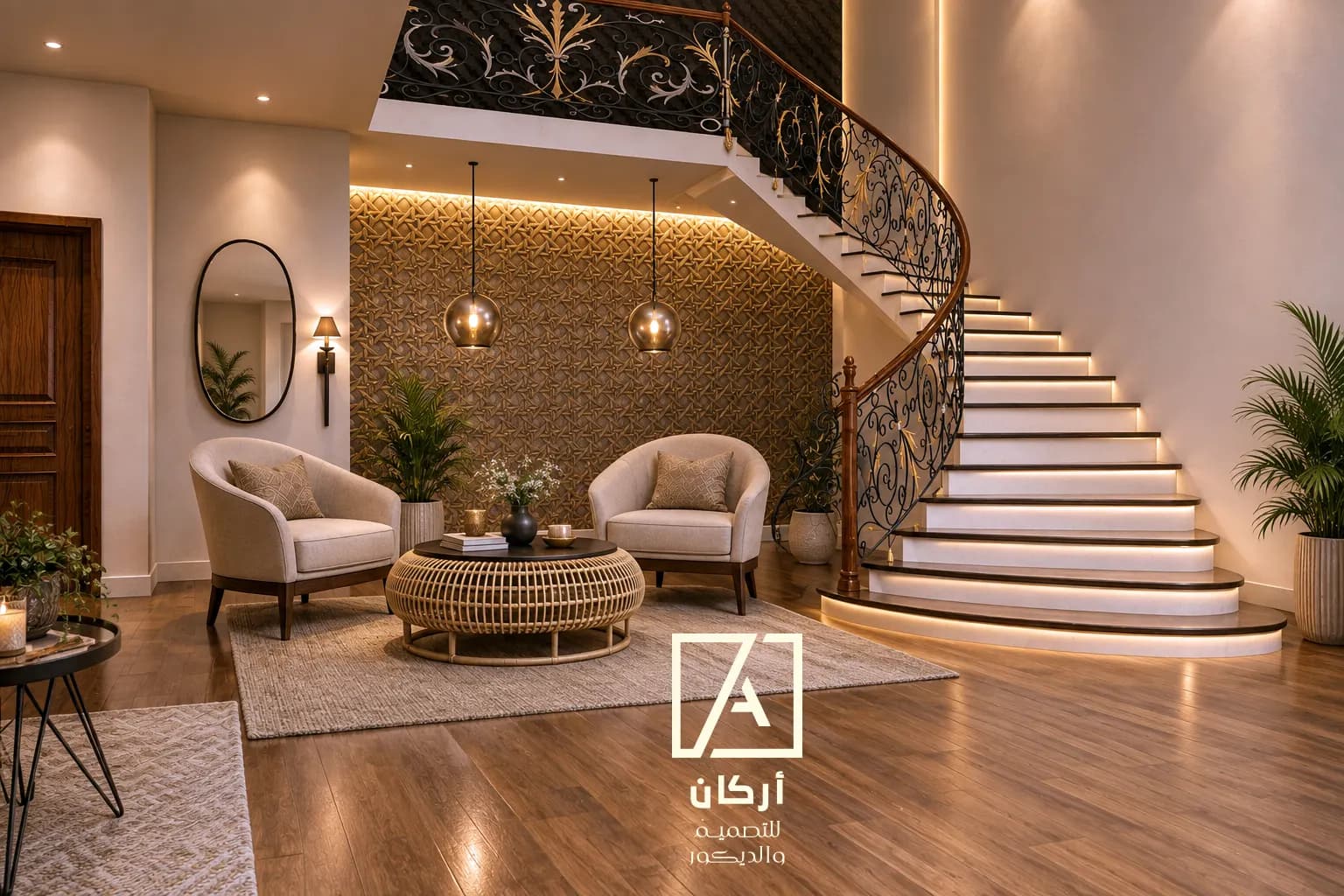 صالة المعيشة بالدور الأرضي للفيلا 